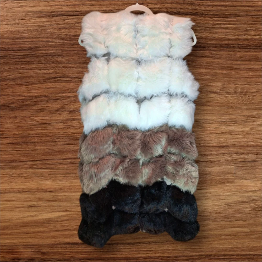 Faux-Fur Vest Multicolor Patchwork  Faux-Leather Panel Women Size Medium - Picture 5 of 16